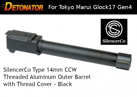 DETONATOR - SilencerCo Type 14mm CCW Threaded Aluminum Outer Barrel with Thread Cover Black For Tokyo Marui Glock17 Gen4