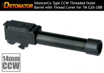 DETONATOR - SilencerCo Type CCW Threaded Aluminum Outer Barrel with Thread Cover Black For Tokyo Marui/KJ Works Glock26